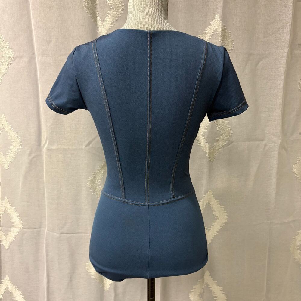 Popilush Sculpting Denim Bodysuit Zip Front Shapewear Blue Slimming Small NWT - Picture 6 of 14